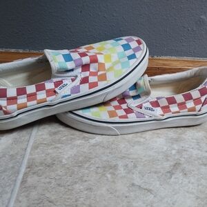 Vans Kids Rainbow Checkered Slip-On Shoes